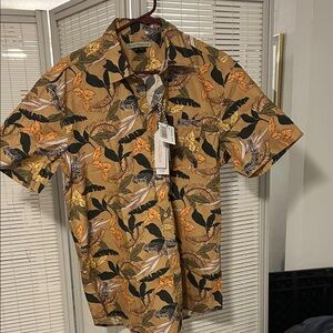 Peter Christian  Men's Leaf Print Casual Shirt - Brown and Black